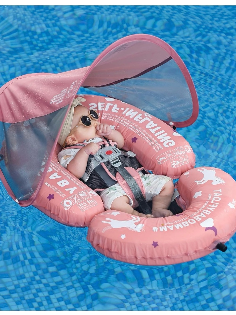 Mambobaby pink packable Baby Sun Canopy Float Safety Harness and tail pillow